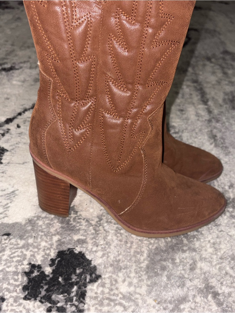 Women’s Brown Suede Western Block Heel Boots